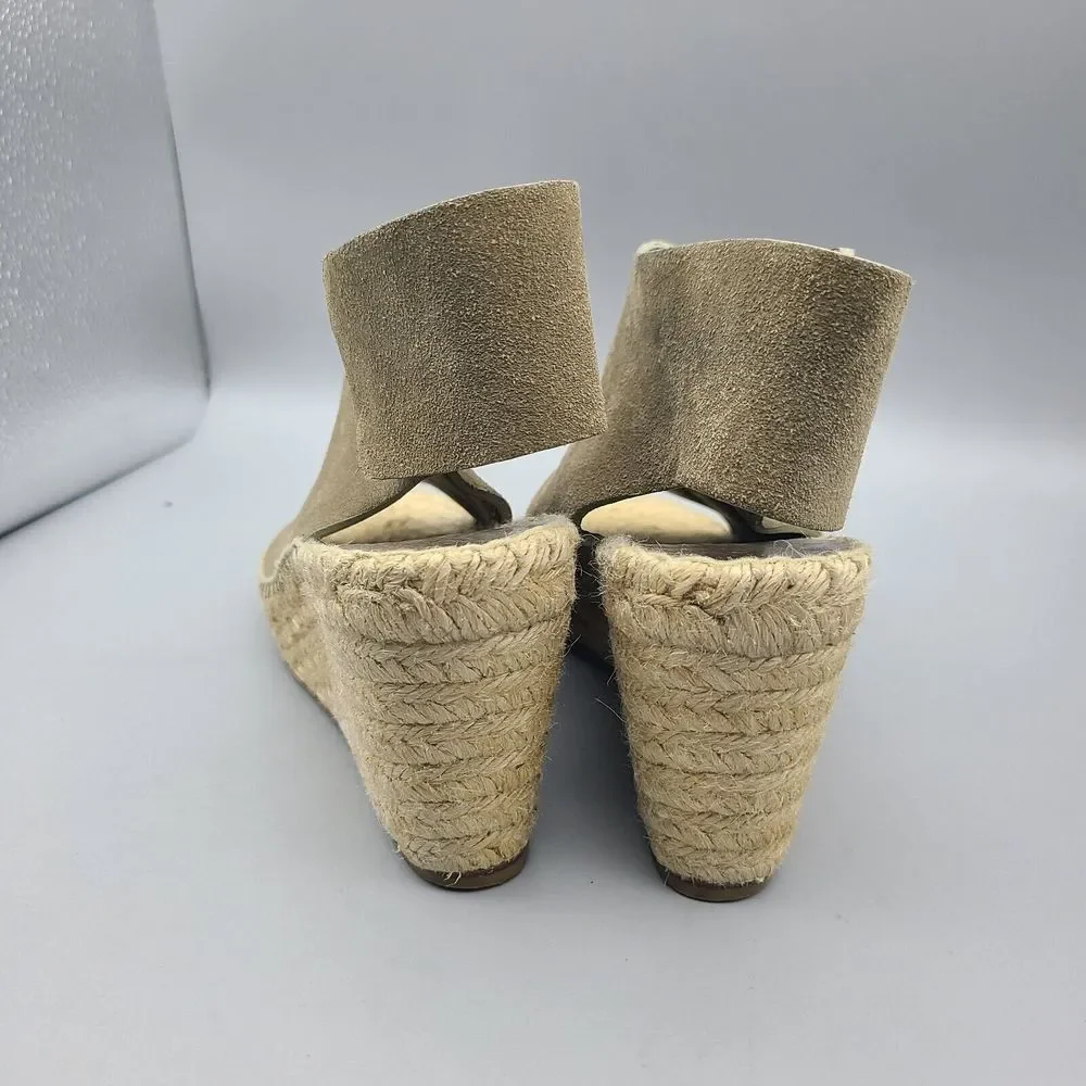 CELINE Women Sandals Taupe Leather Open-Toe Espadrille Wedge High Heel Sz 6 36